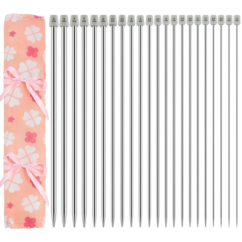 Hysagtek 22 Pcs Knitting Needles Set, 14 Inches Stainless Steel Straight Single Pointed Knitting Needle Kit Metal Knitting Kit in Different Sizes 2.0mm to 8.0mm, with Gift Organizer Bag, 11 Pairs - Image 1